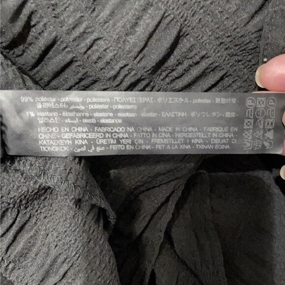 ZARA Women’s Black Seersucker 3/4-Sleeved Tiered Mini Dress Medium Peasant Boho - Picture 7 of 7